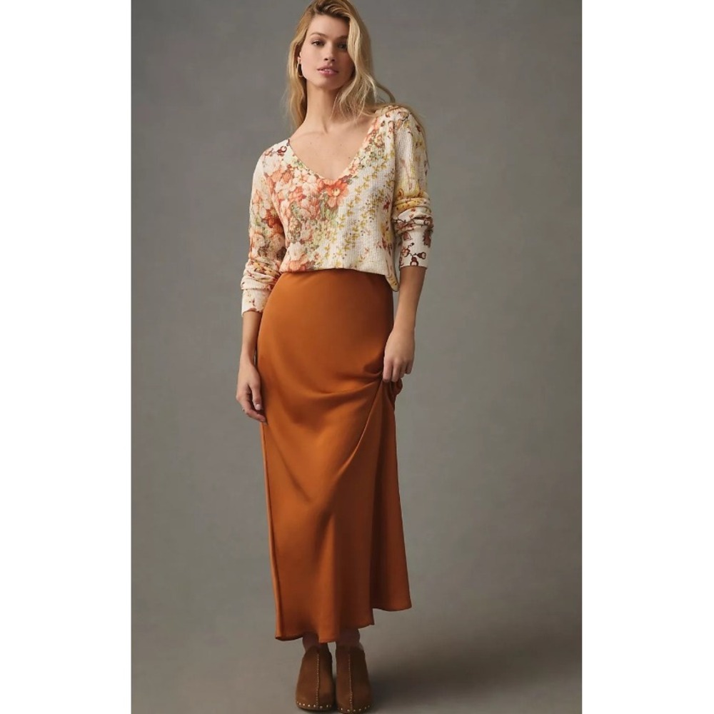Anthropologie Floral V Neck Oversized Sweater Cream Orange Cottagecore Boho Sz S